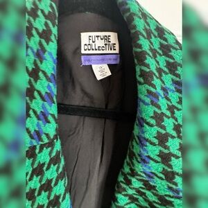 Future Collective Women's Green and Blue Houndstooth Coat